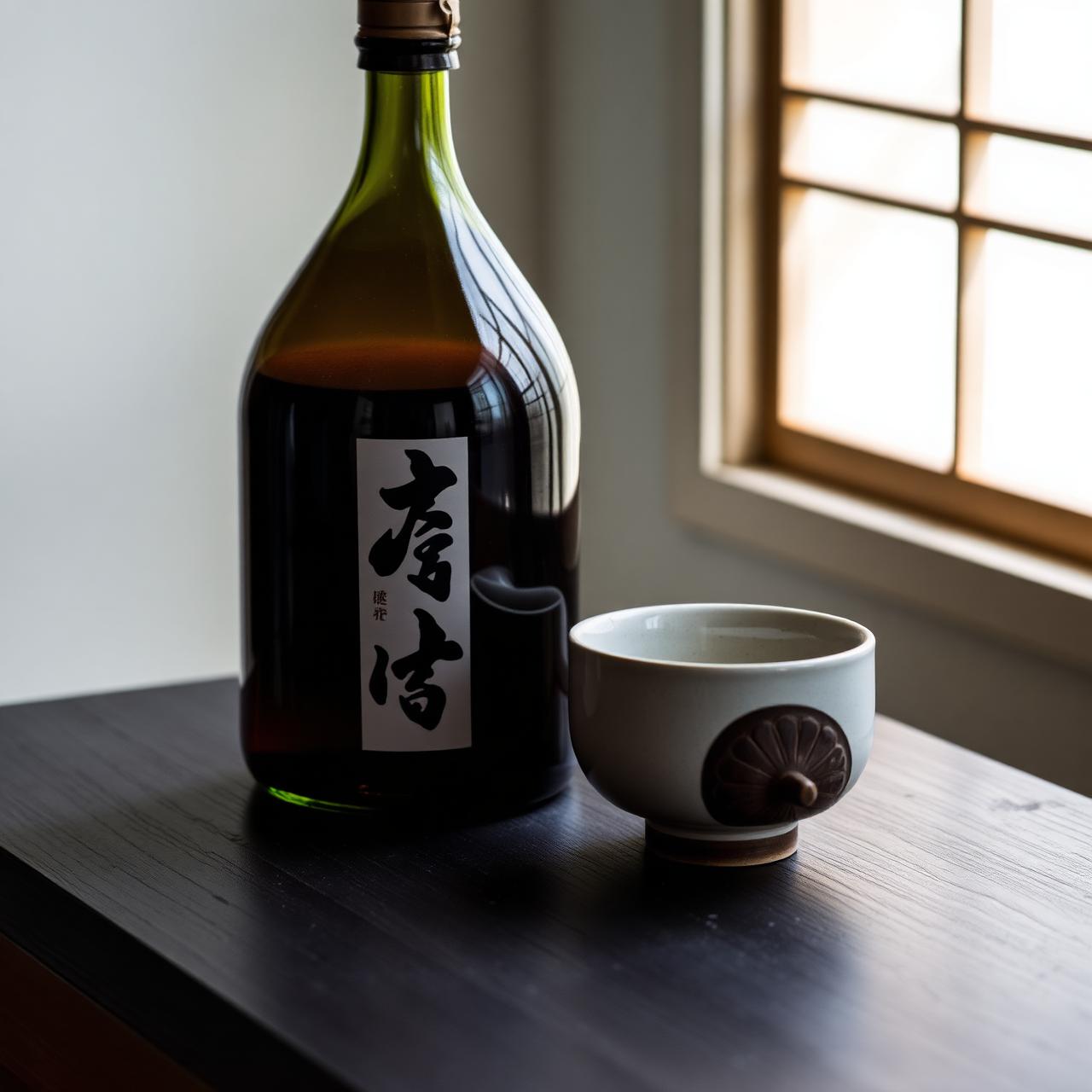 Japanese sake bottle with ceramic cup