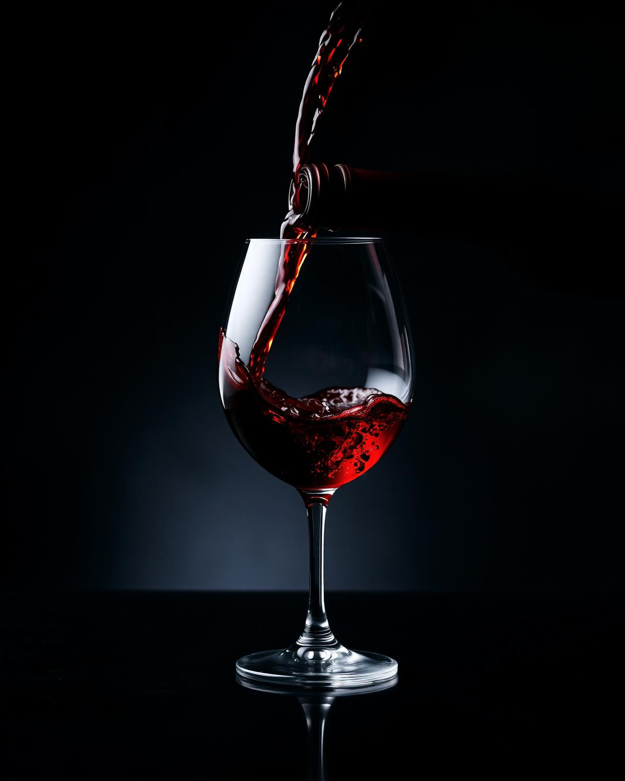Red wine being poured into a crystal glass